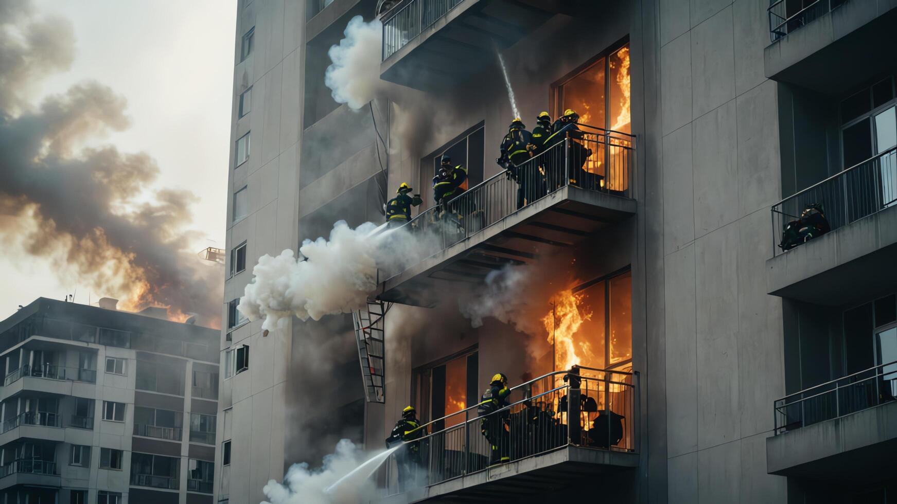 firefighting activities, the atmosphere of firefighters putting out fires photo