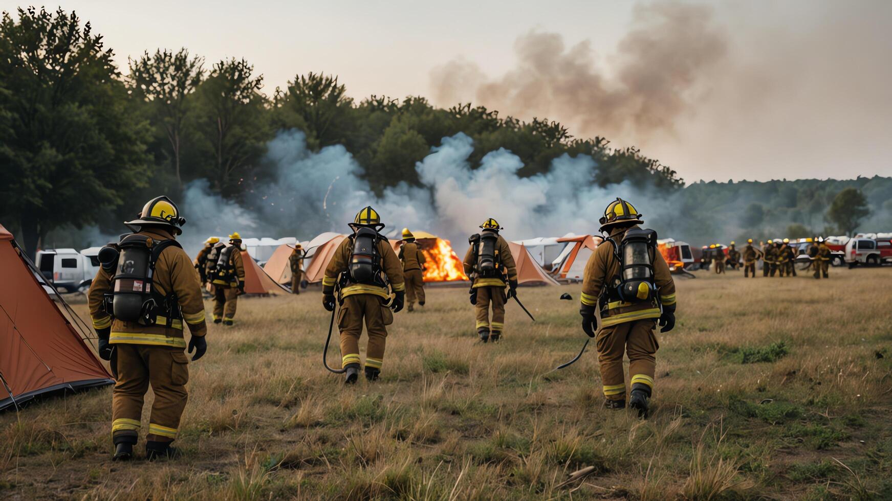 firefighting activities, the atmosphere of firefighters putting out fires photo