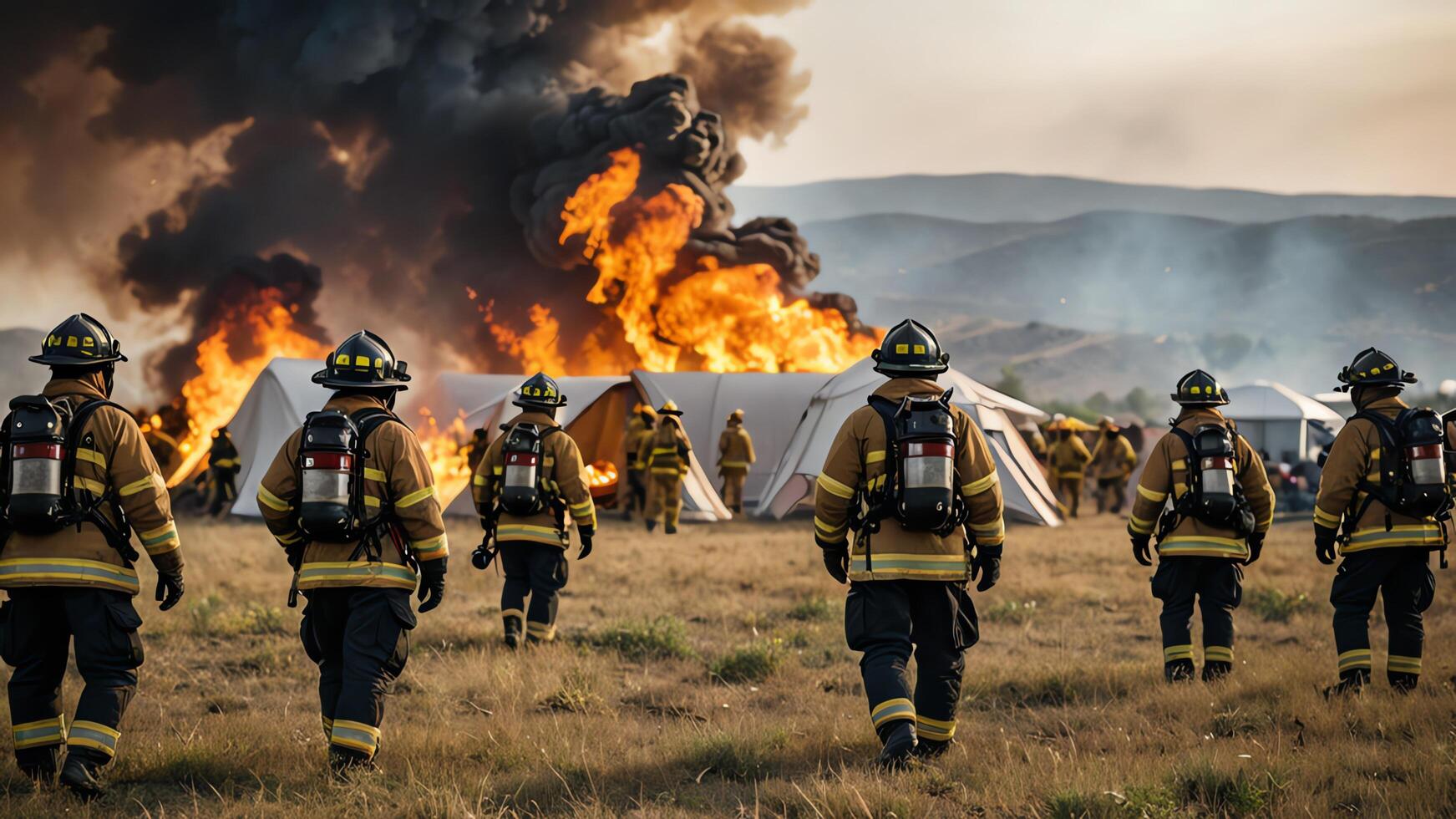 firefighting activities, the atmosphere of firefighters putting out fires photo