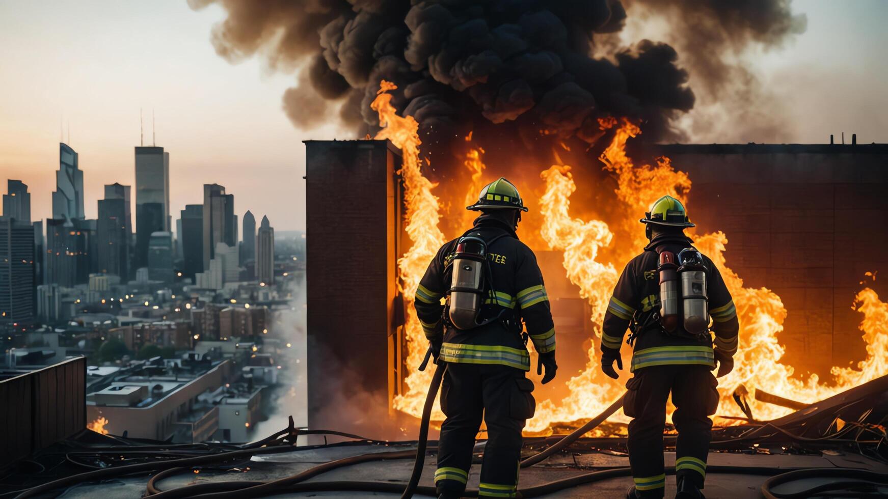 firefighting activities, the atmosphere of firefighters putting out fires photo