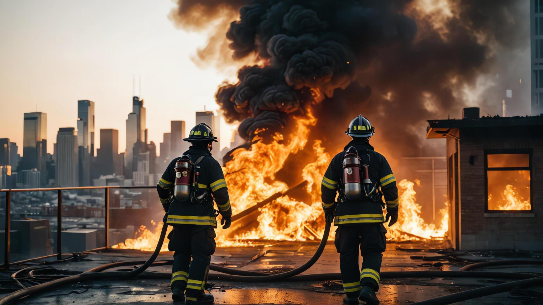firefighting activities, the atmosphere of firefighters putting out fires photo