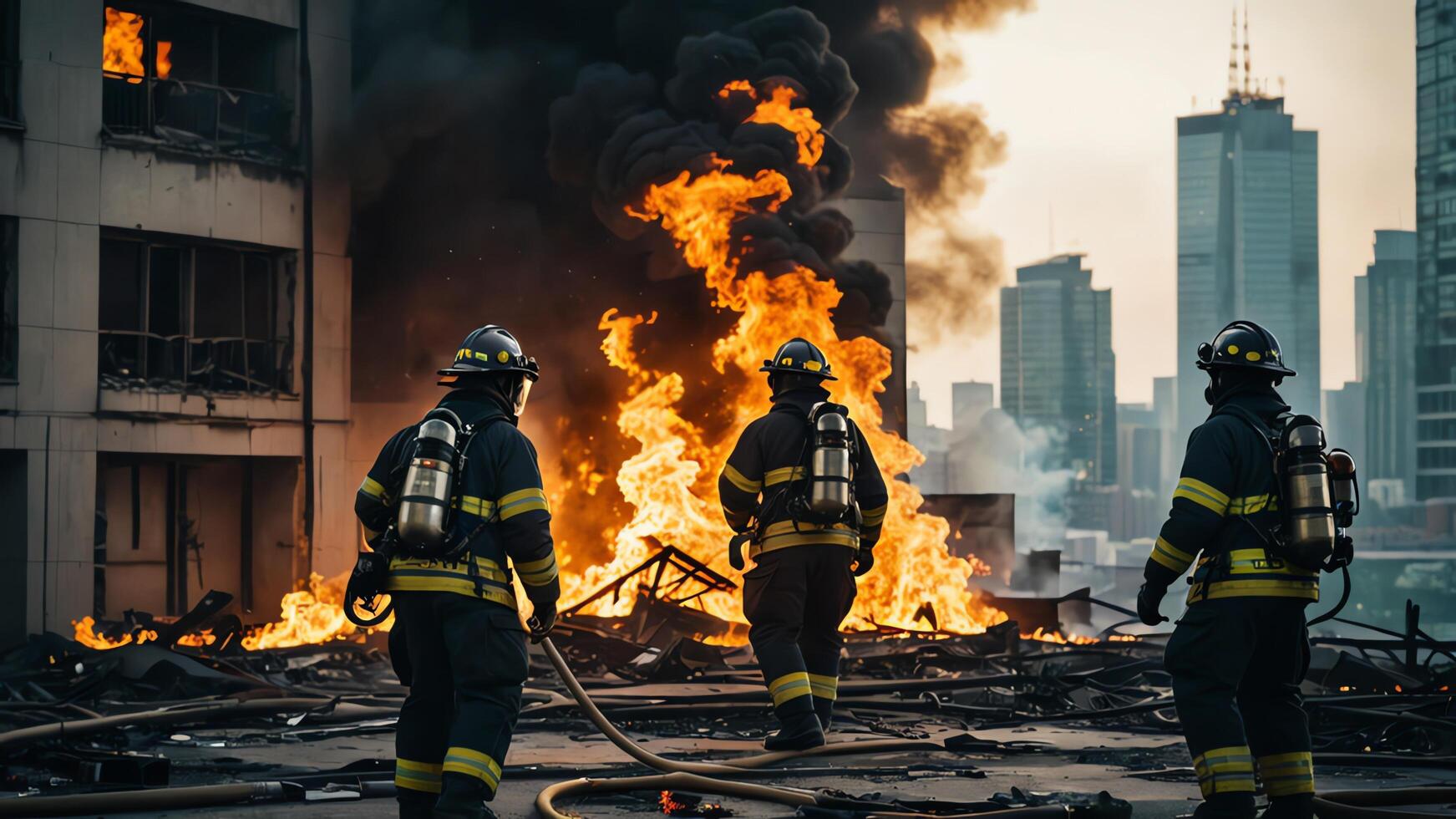 firefighting activities, the atmosphere of firefighters putting out fires photo