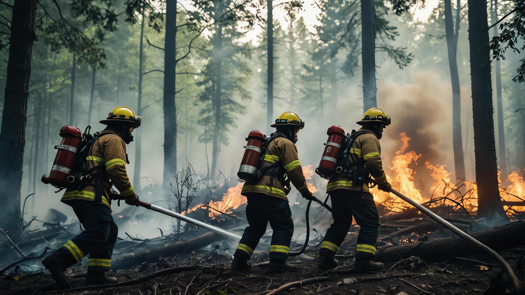 firefighting activities, the atmosphere of firefighters putting out fires photo