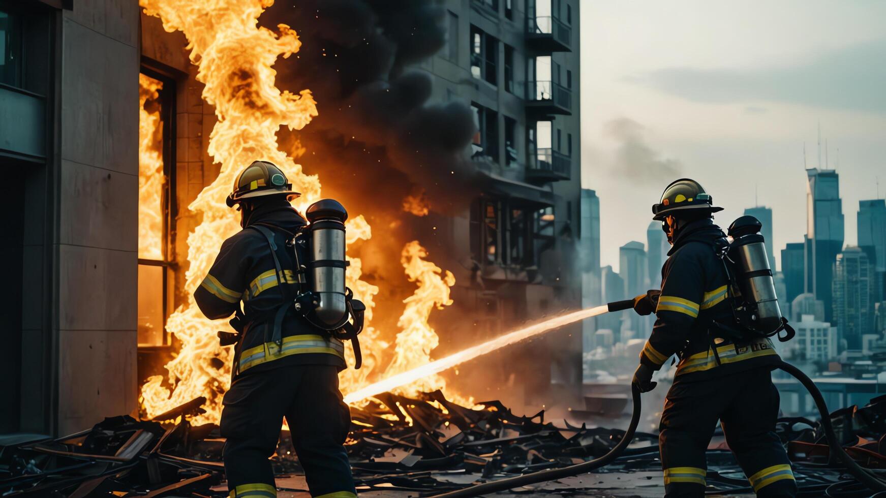 firefighting activities, the atmosphere of firefighters putting out fires photo