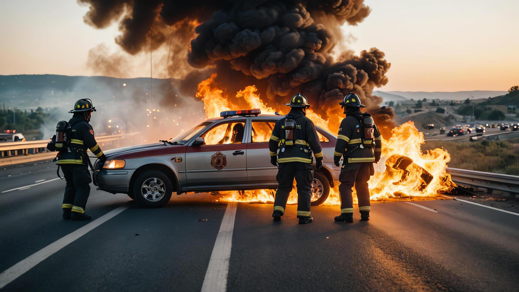 firefighting activities, the atmosphere of firefighters putting out fires photo