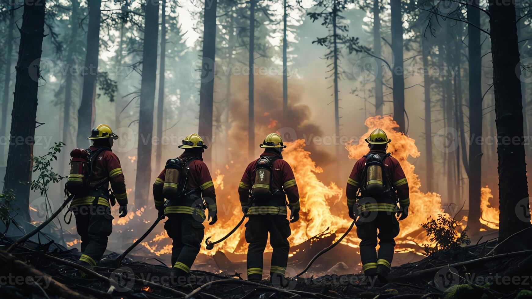 firefighting activities, the atmosphere of firefighters putting out fires photo