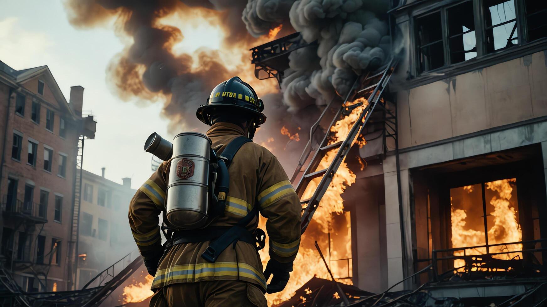 firefighting activities, the atmosphere of firefighters putting out fires photo