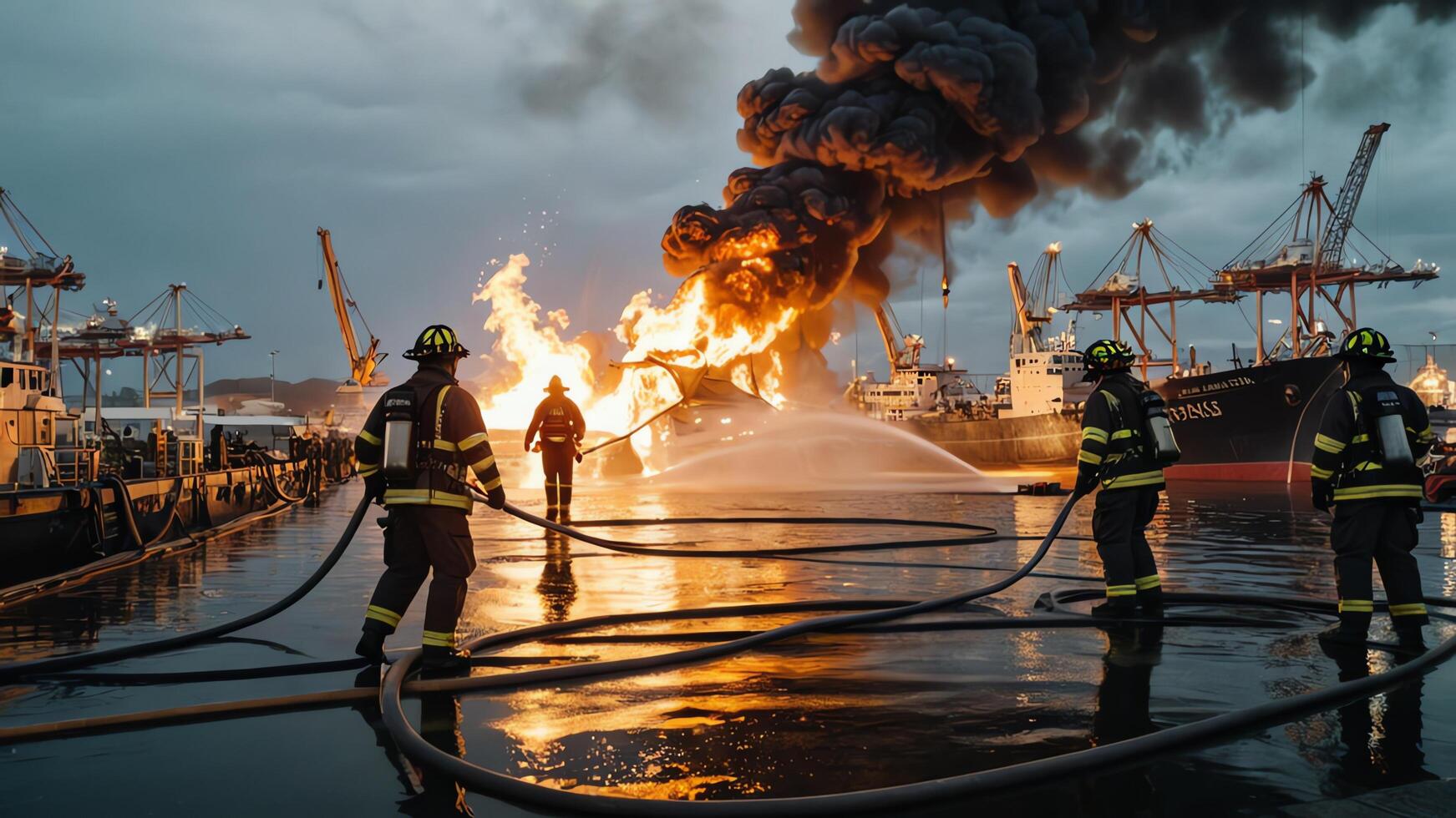 firefighting activities, the atmosphere of firefighters putting out fires photo