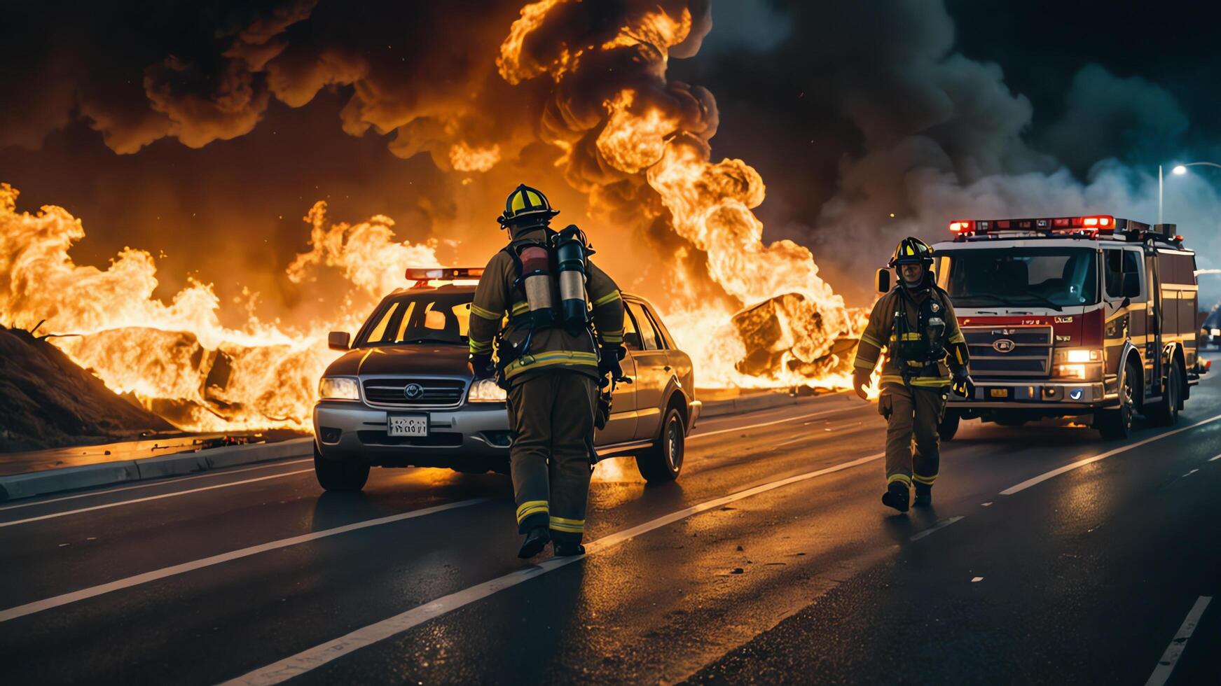 firefighting activities, the atmosphere of firefighters putting out fires photo