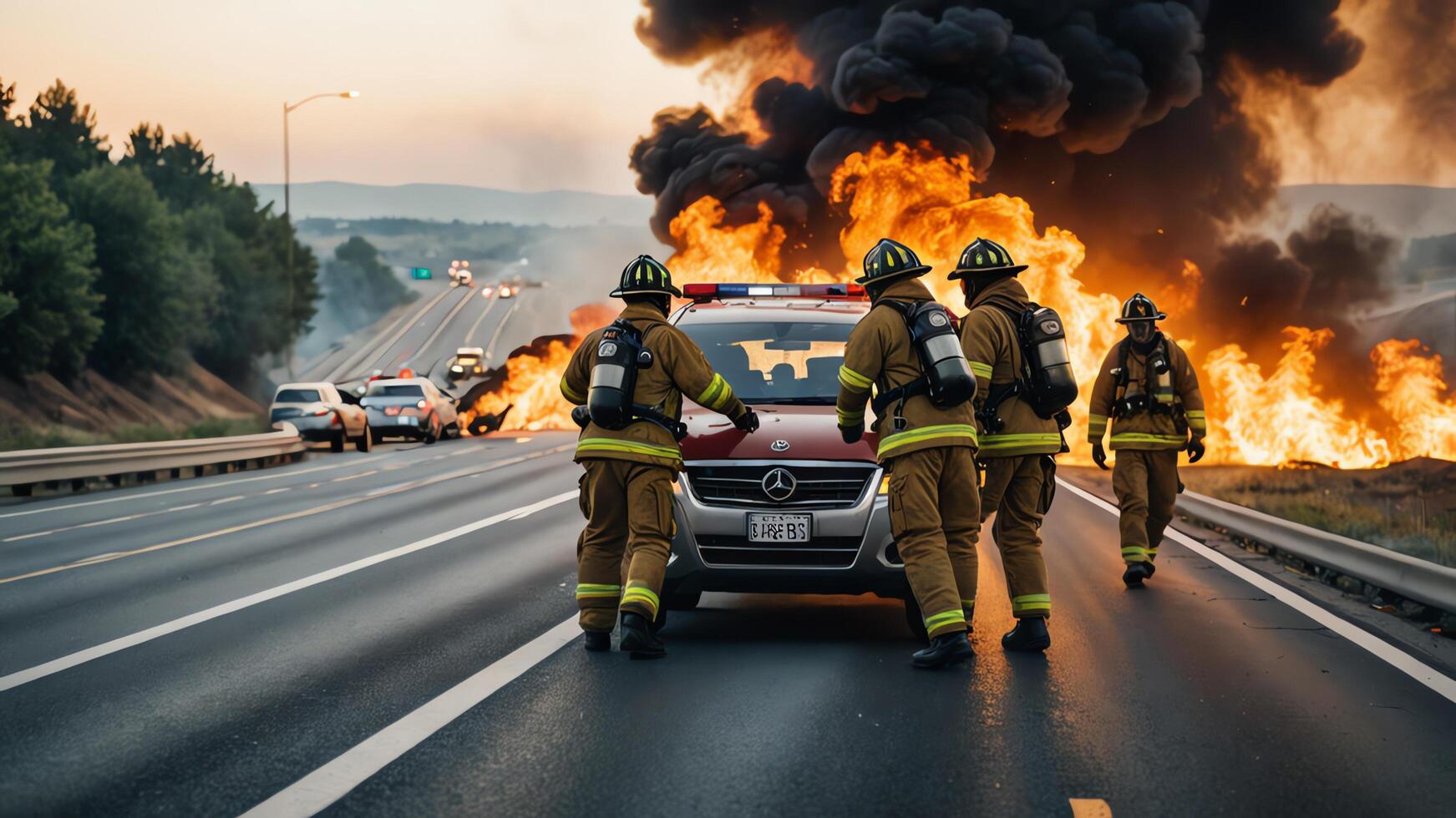 firefighting activities, the atmosphere of firefighters putting out fires photo
