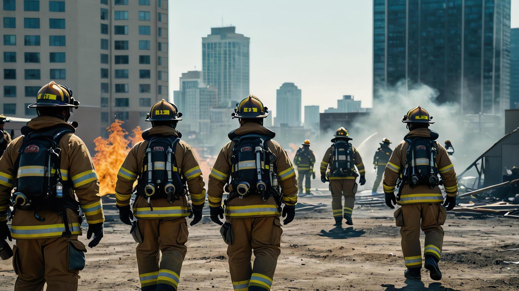 firefighting activities, the atmosphere of firefighters putting out fires photo