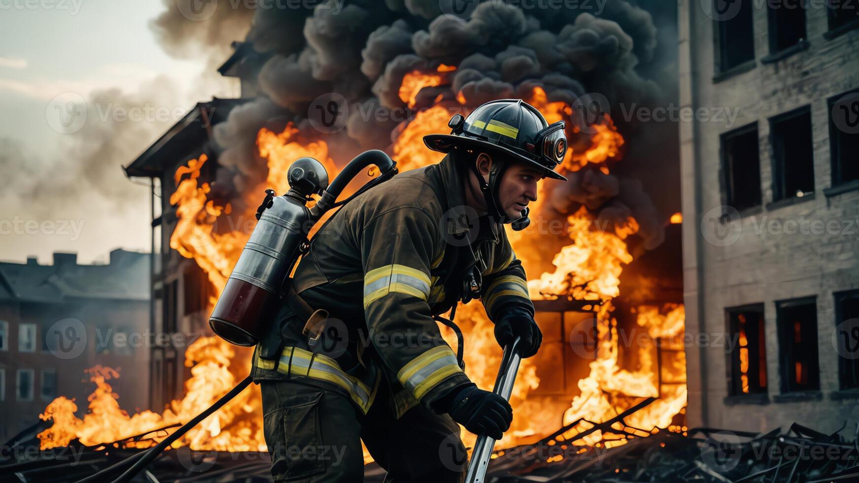 firefighting activities, the atmosphere of firefighters putting out fires photo