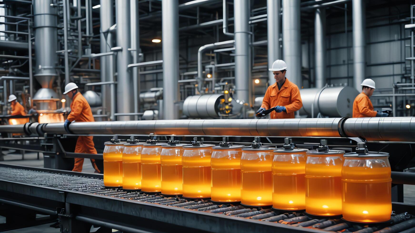atmosphere of oil refinery work, factory, people working, oil refinery workers photo