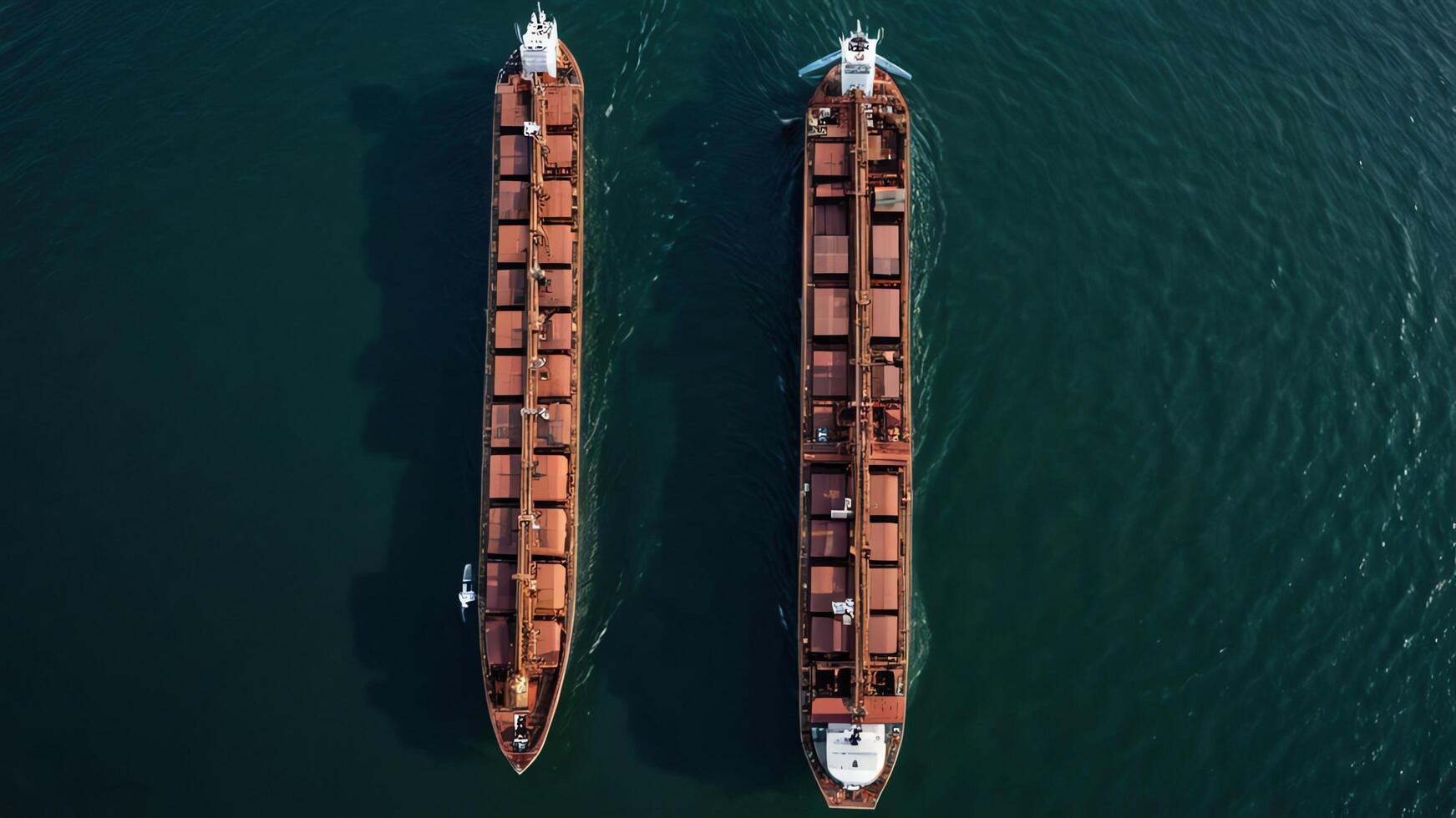 an aerial view of two cargo ships in the ocean photo