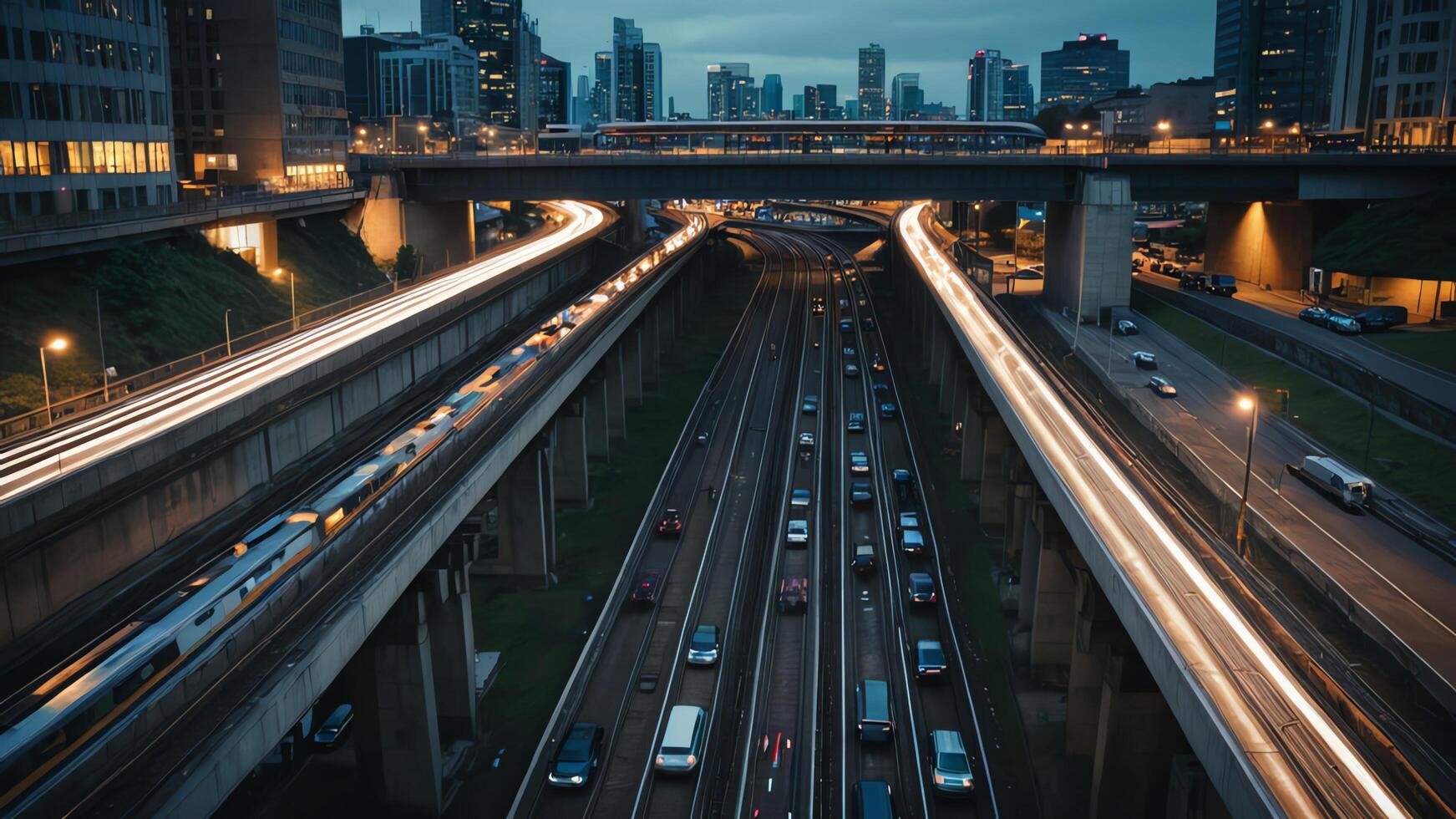 aerial view of highway, overpass in city photo