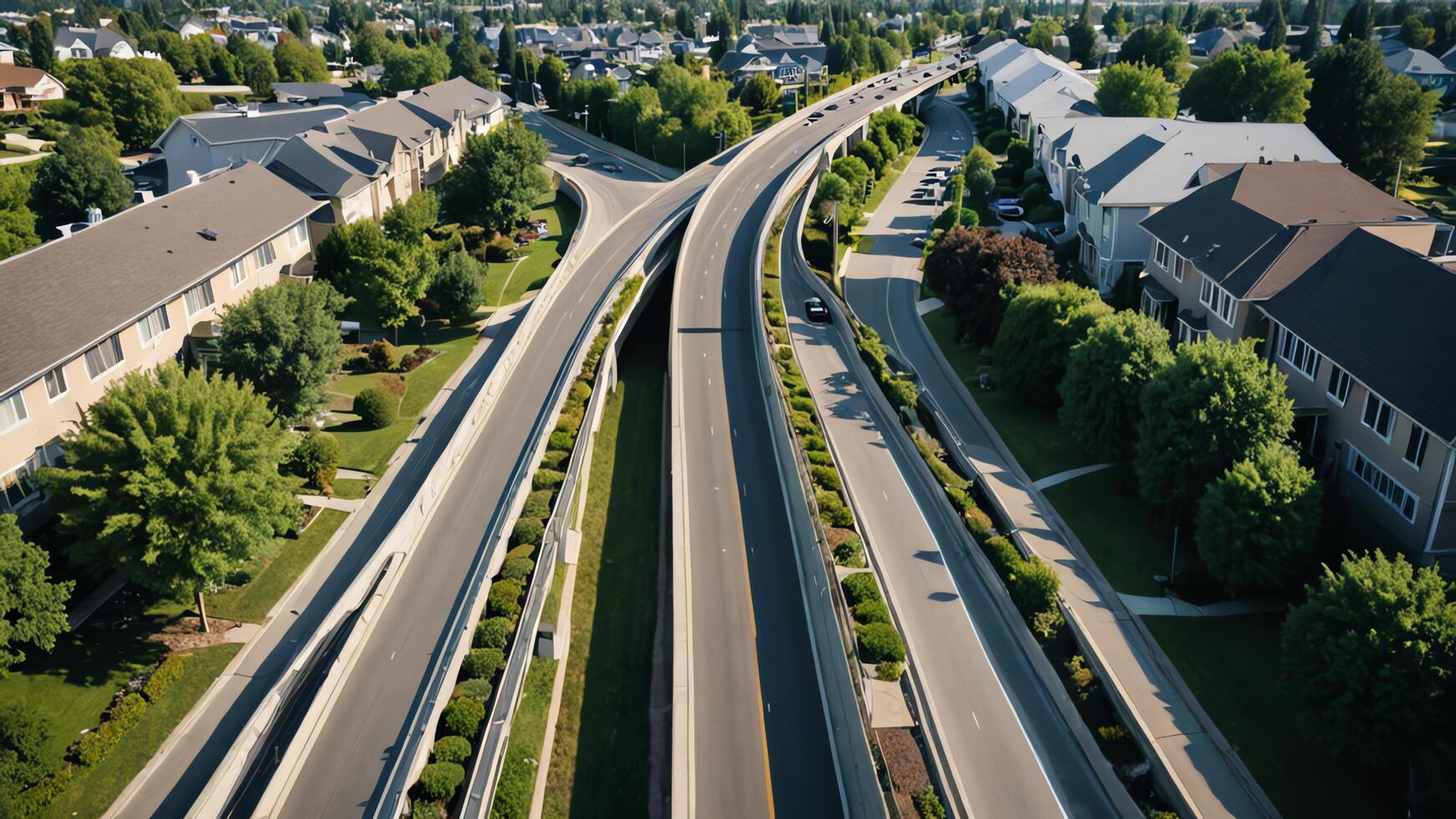 aerial view of highway, overpass in countryside photo