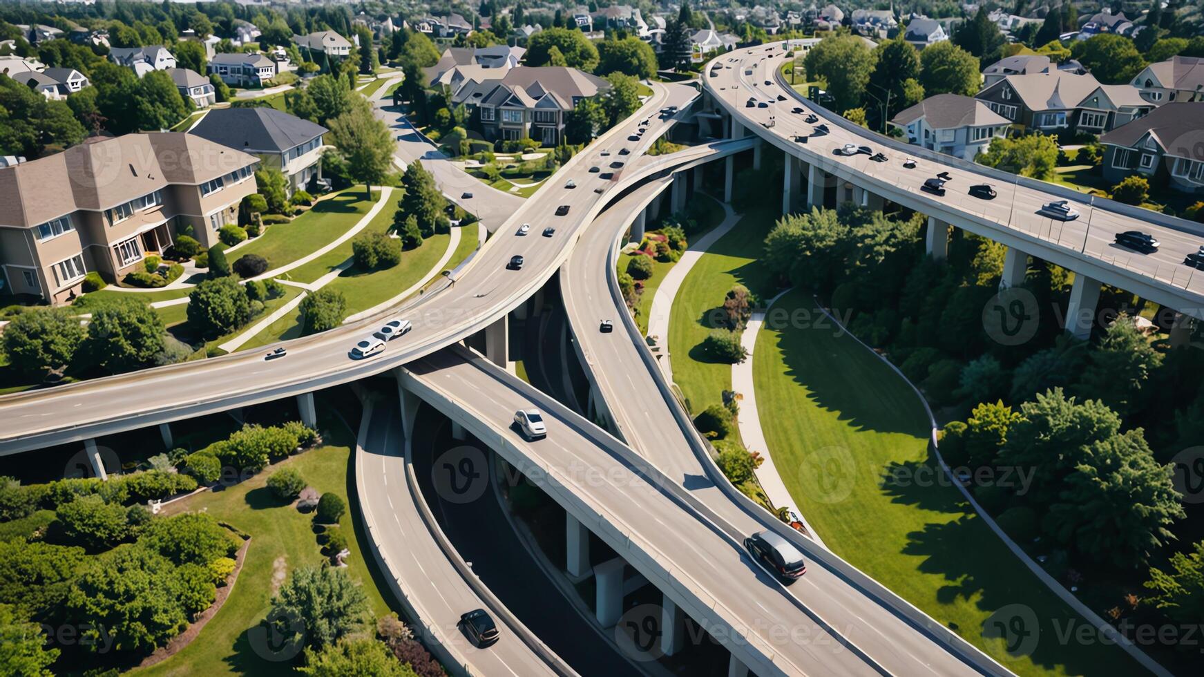 aerial view of highway, overpass in countryside photo