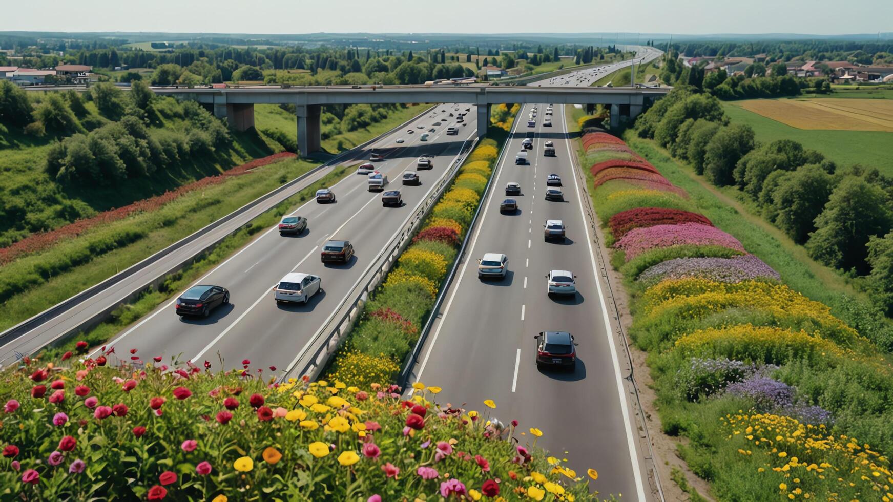 aerial view of highway, overpass in countryside photo