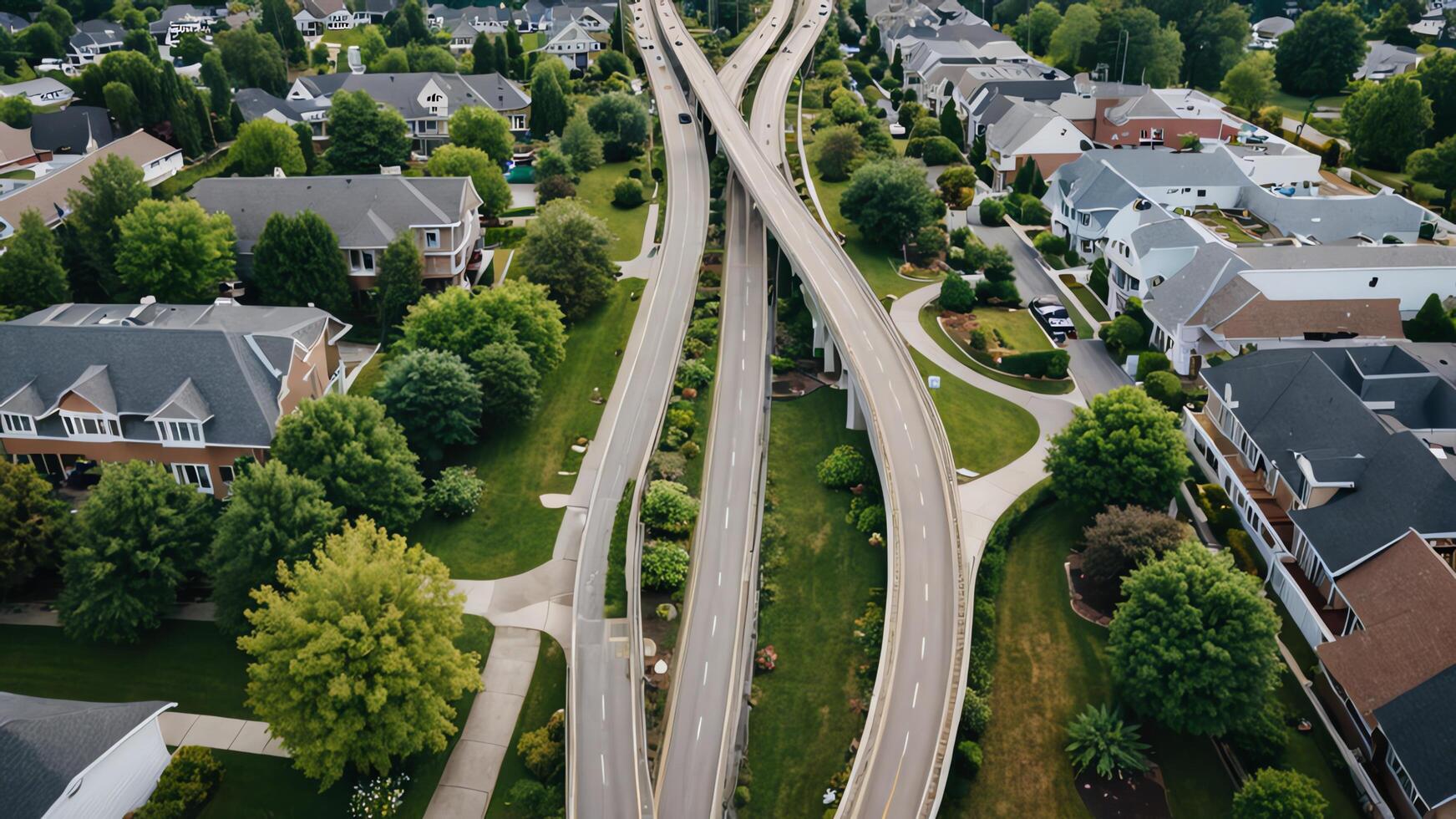 aerial view of highway, overpass in countryside photo