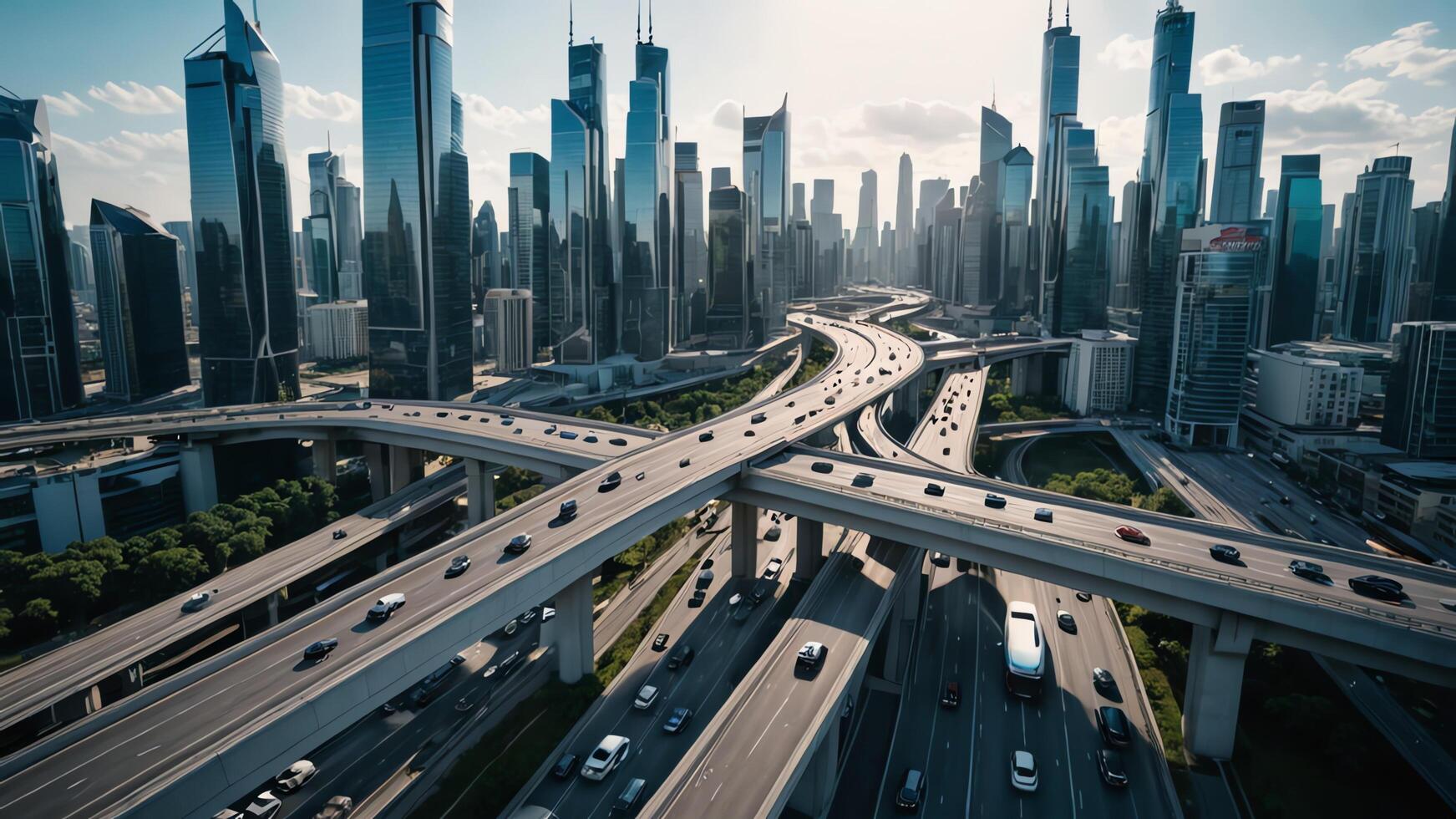 aerial view of highway, overpass in city photo