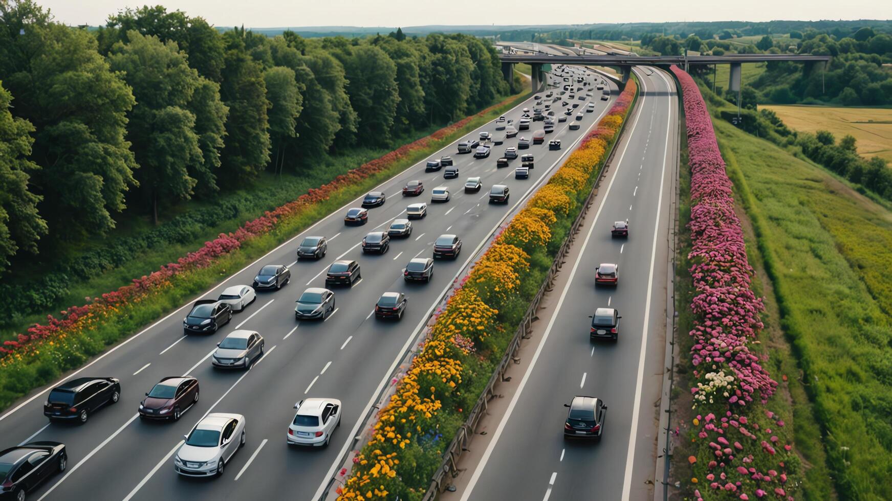aerial view of highway, overpass in countryside photo