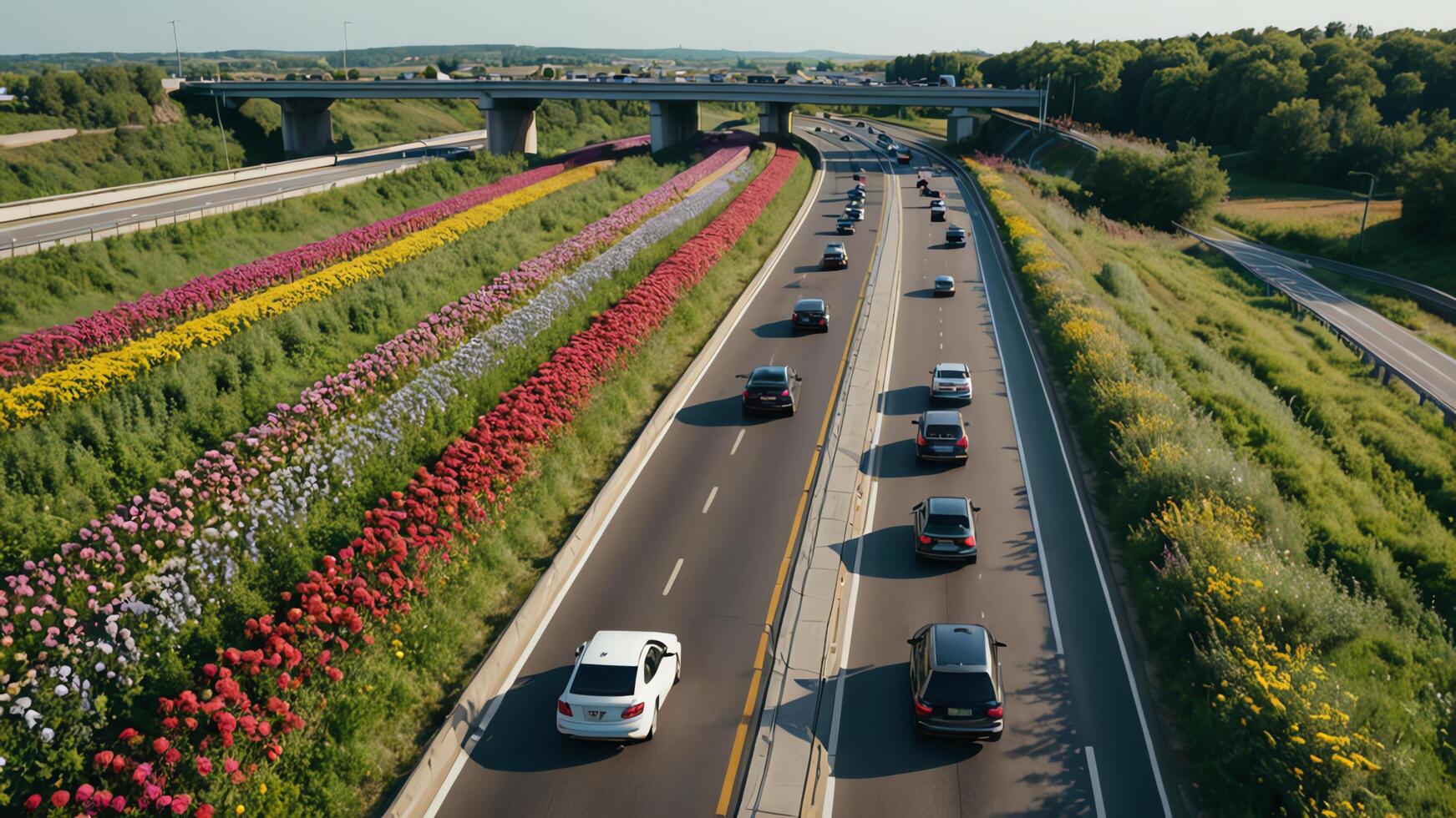 aerial view of highway, overpass in countryside photo