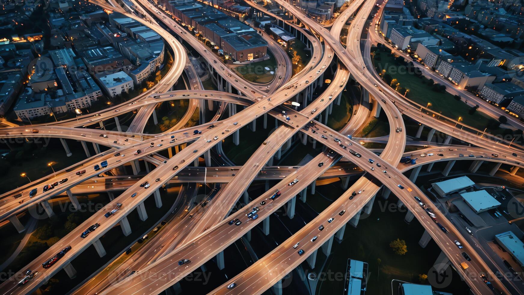 aerial view of highway, overpass in city photo
