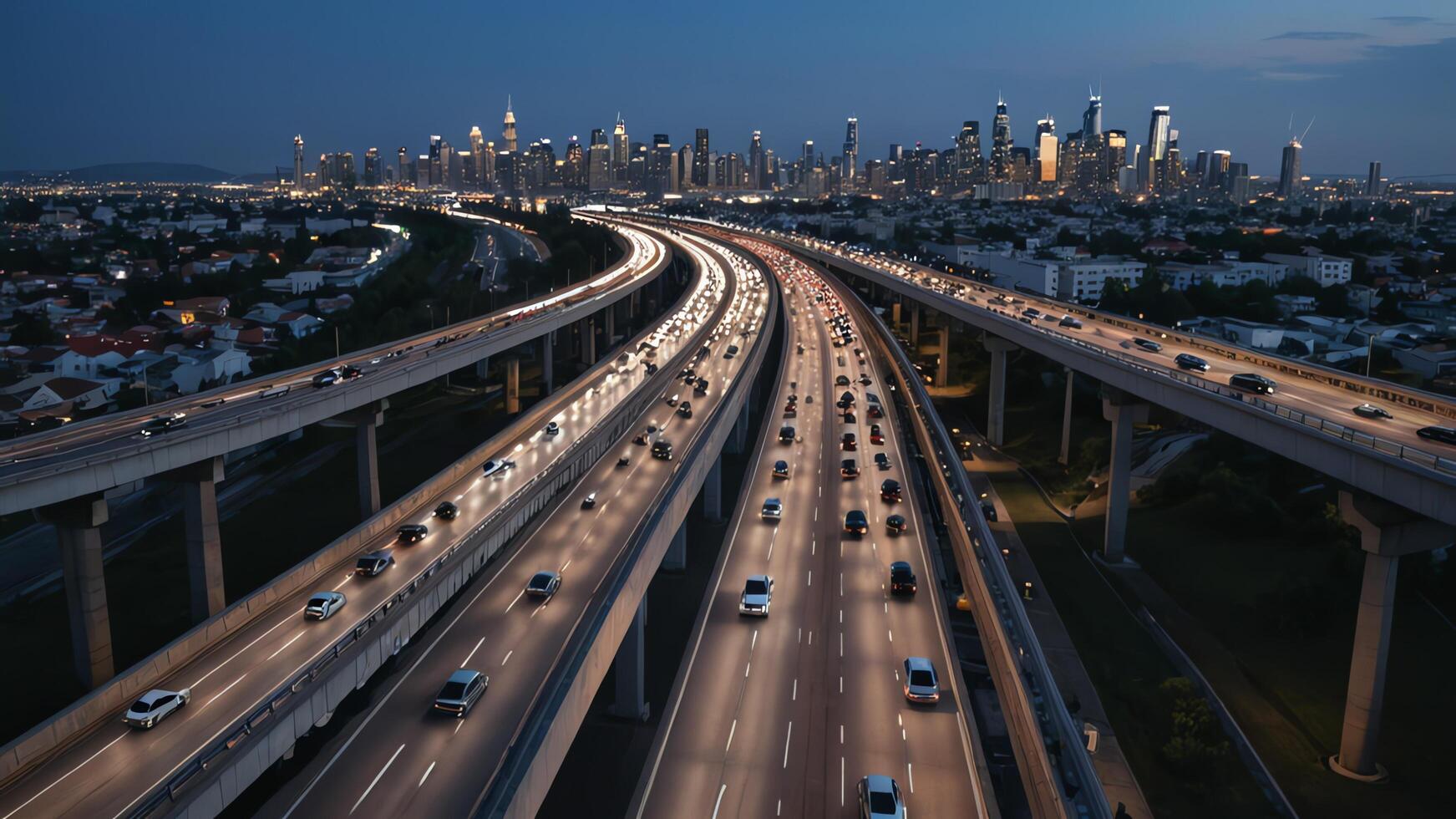 aerial view of highway, overpass in city photo