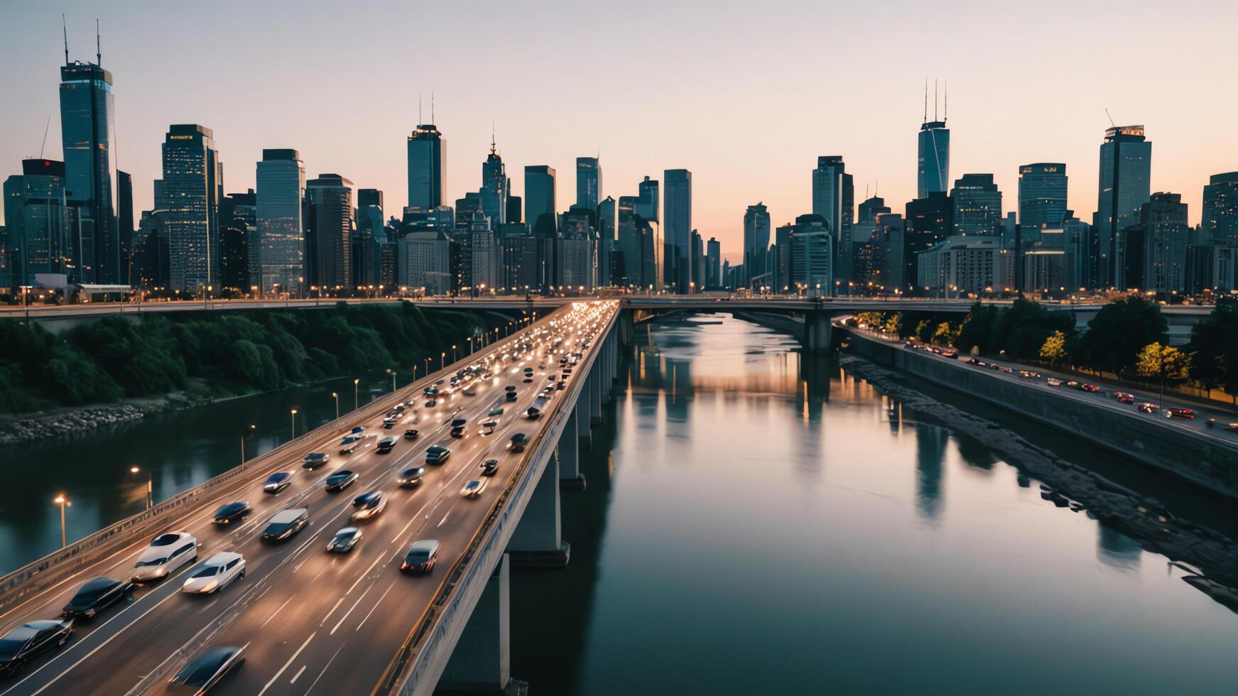 aerial view of highway, overpass in city photo