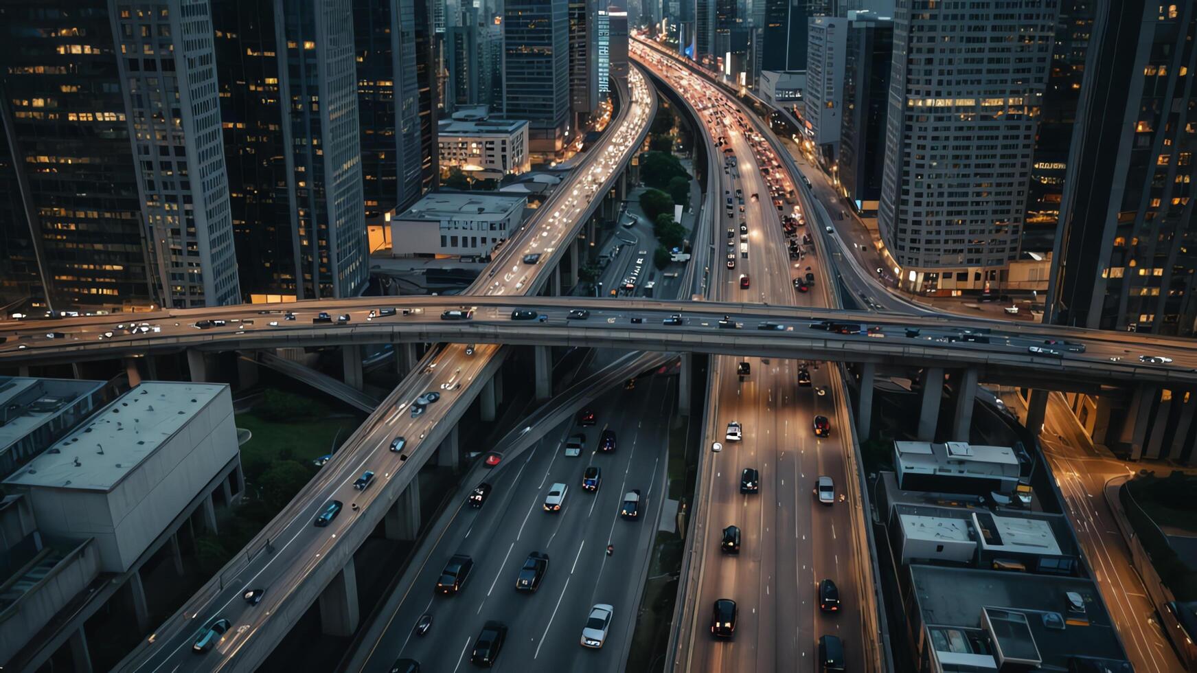 aerial view of highway, overpass in city photo