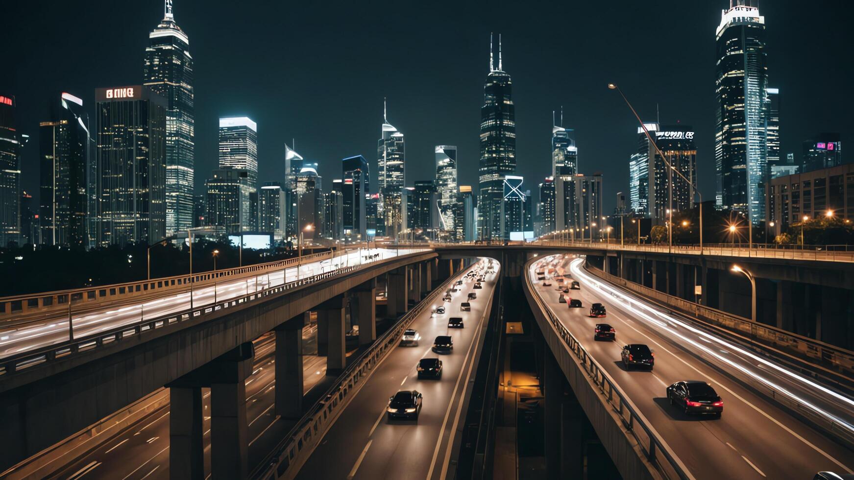 aerial view of highway, overpass in city photo