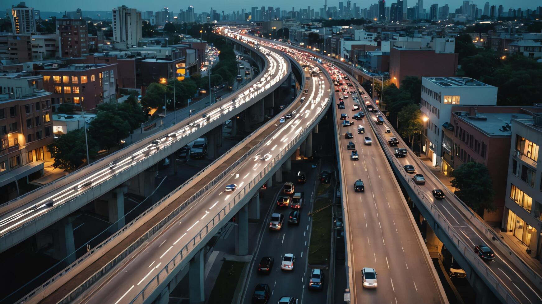 aerial view of highway, overpass in city photo