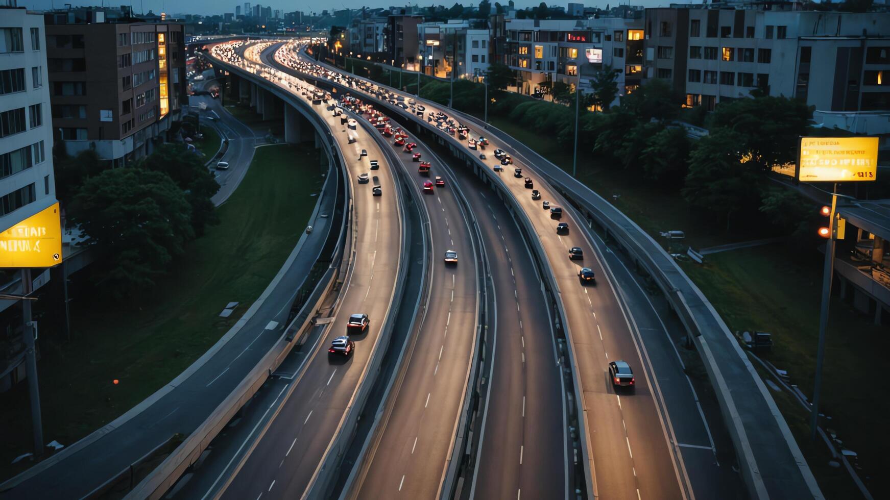 aerial view of highway, overpass in city photo