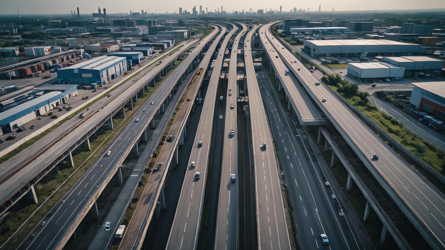 aerial view of highway, overpass in city photo