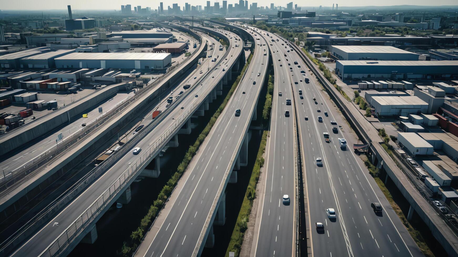 aerial view of highway, overpass in city photo