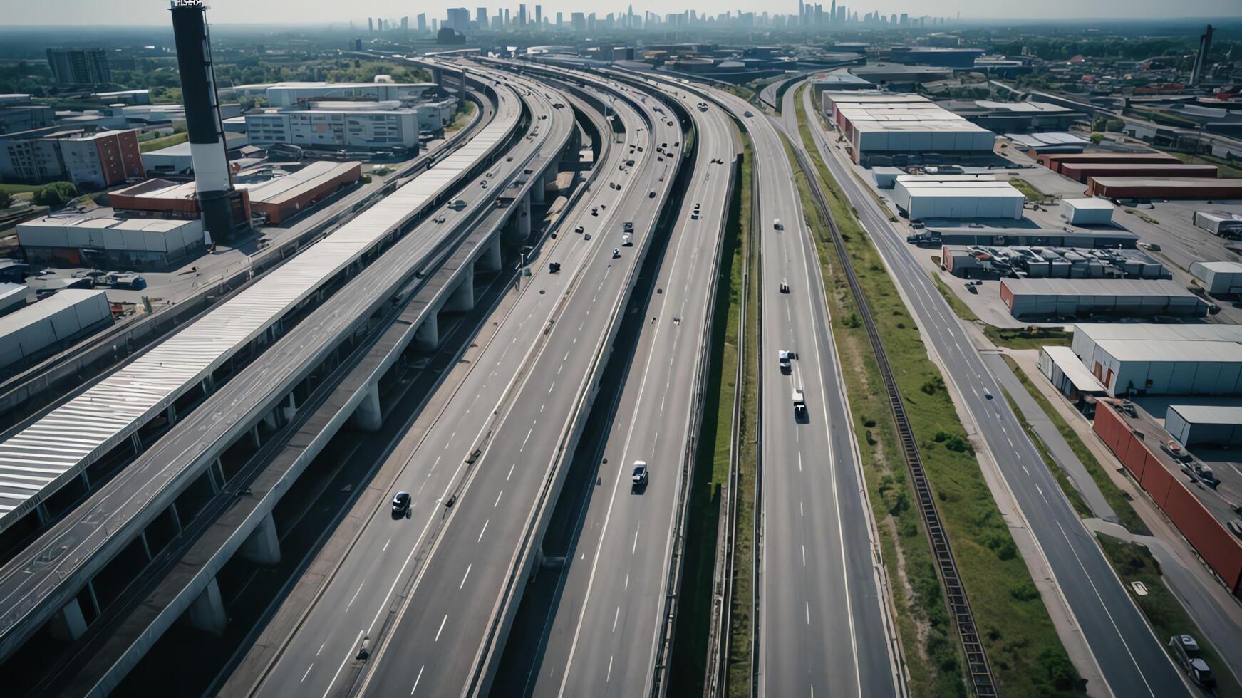 aerial view of highway, overpass in city photo
