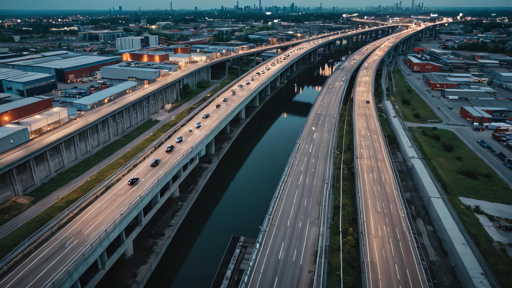 aerial view of highway, overpass in city photo