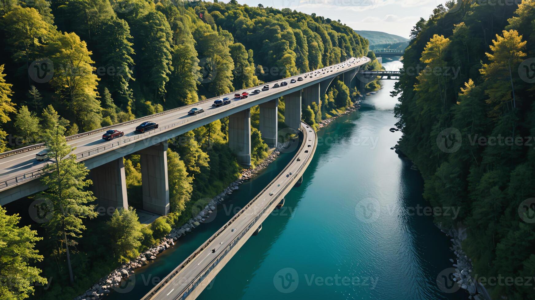 aerial view of the highway, overpass in the middle of the forest photo