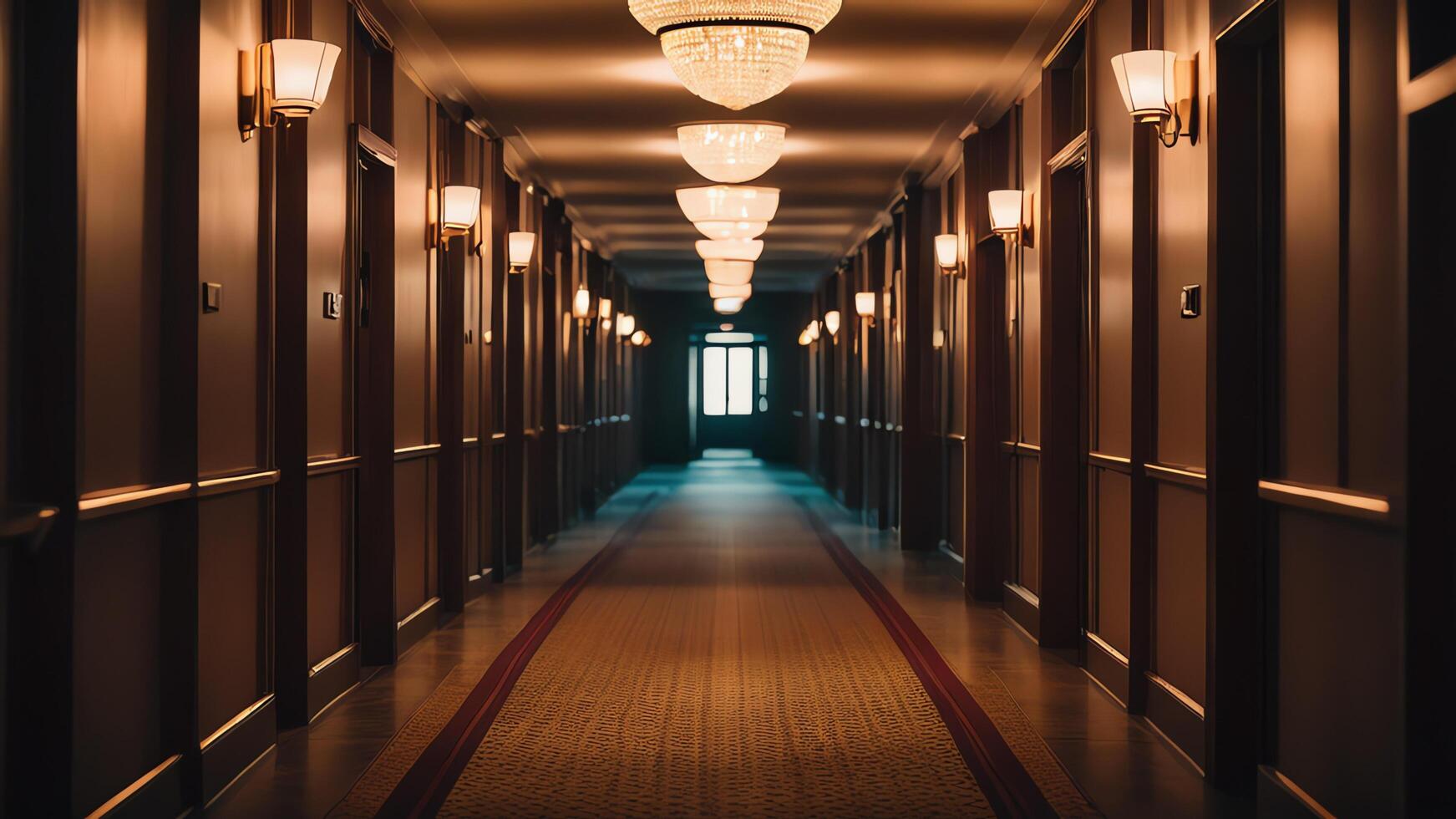 long empty hallway with retro vintage brown atmosphere photo