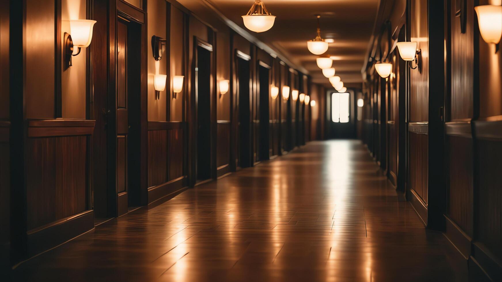 long empty hallway with retro vintage brown atmosphere photo