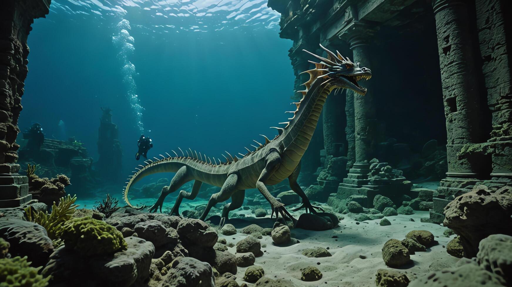 cuba divers are in the water near the wrecks of buildings and sunken objects photo