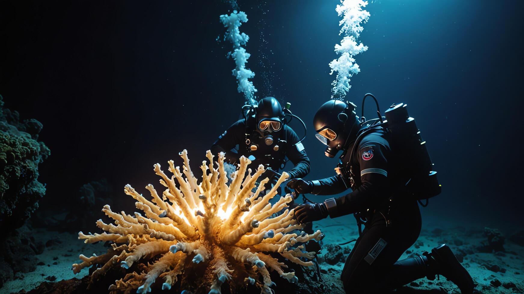 underwater divers discover unique deep sea plants photo
