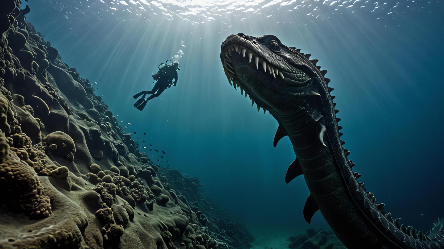 a large dragon swimming in the ocean photo