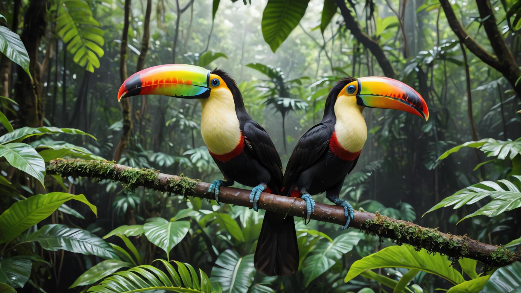 toucans perched on a branch in the jungle photo