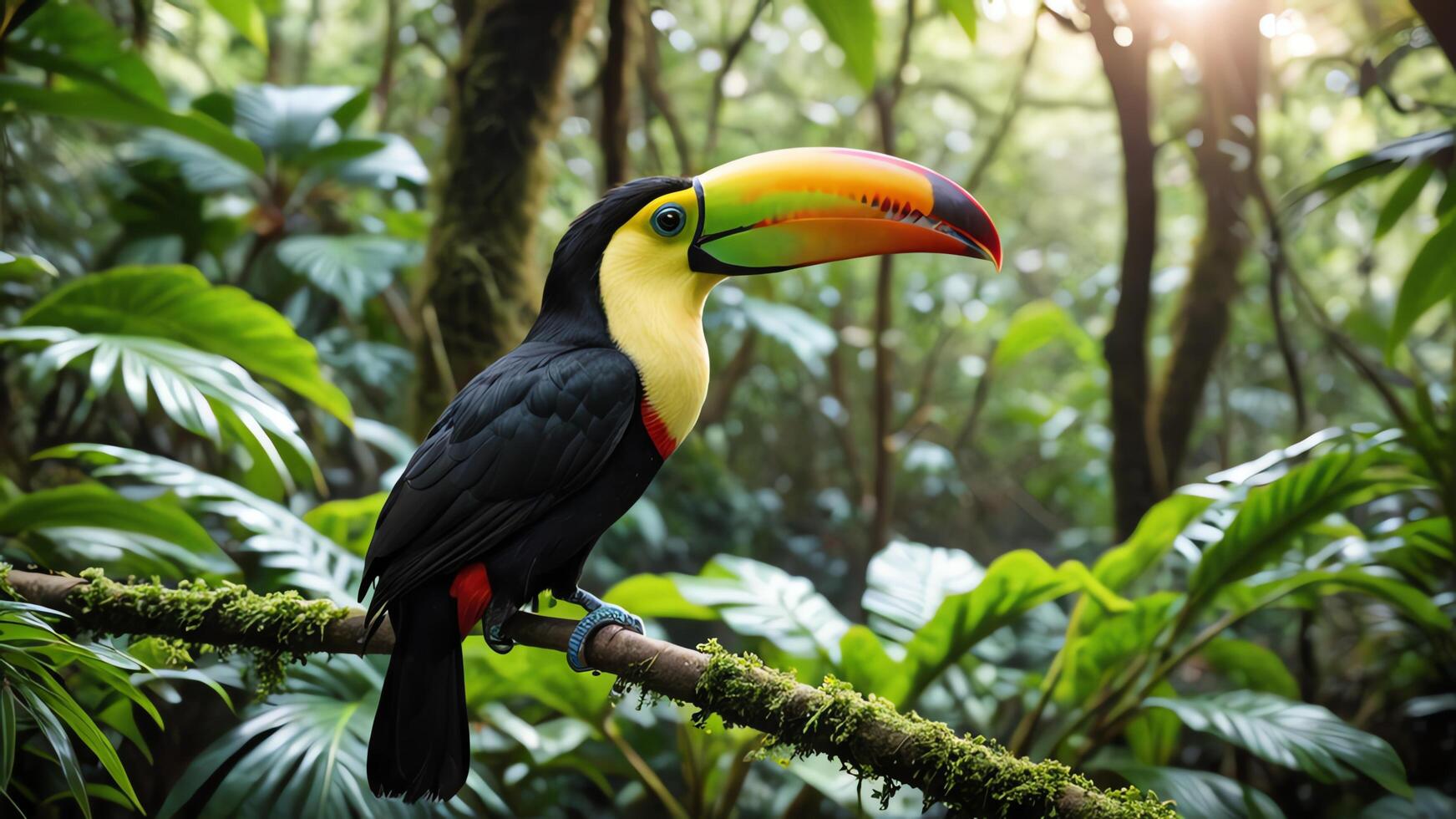 toucans perched on a branch in the jungle photo