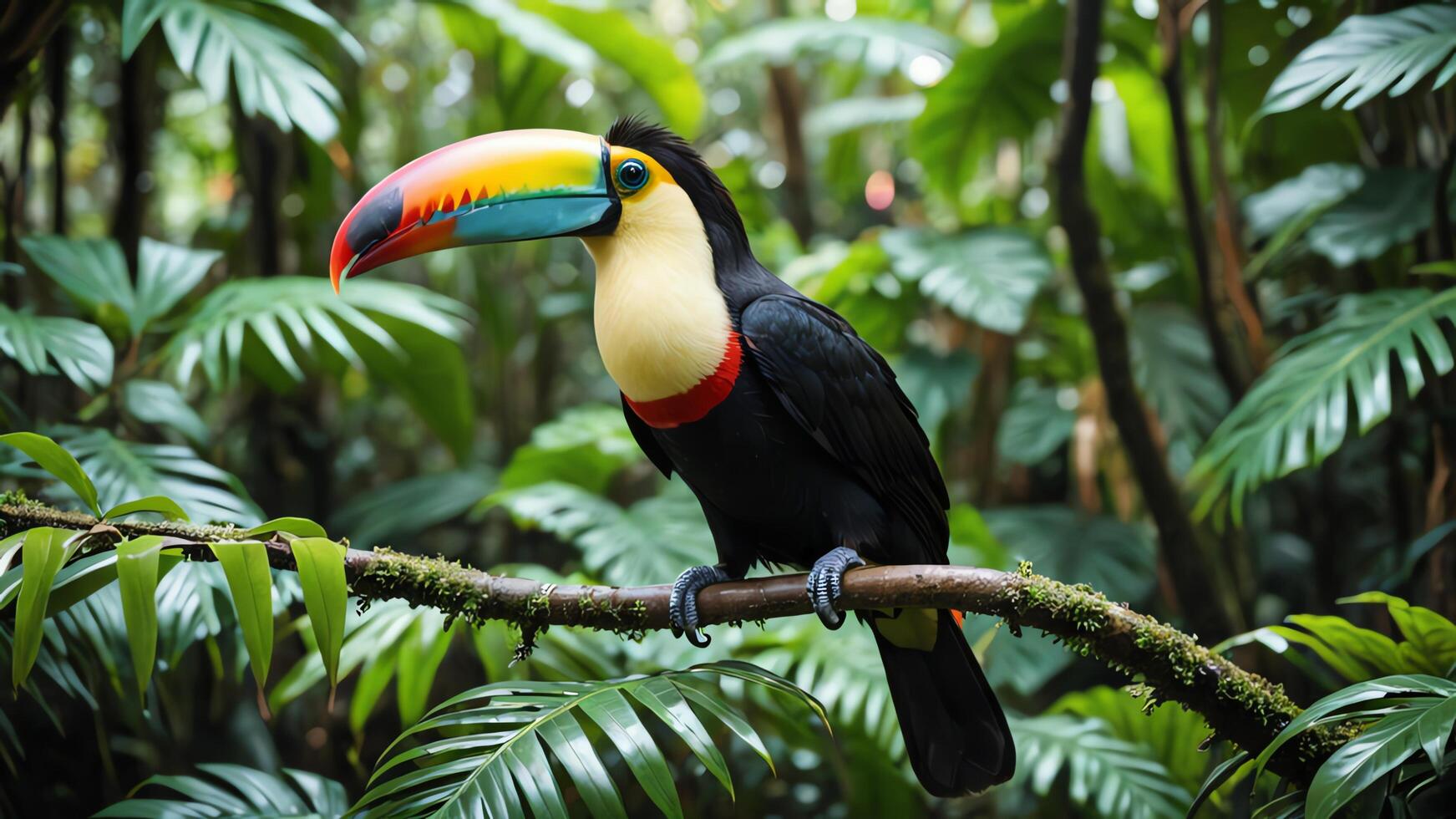 toucans perched on a branch in the jungle photo