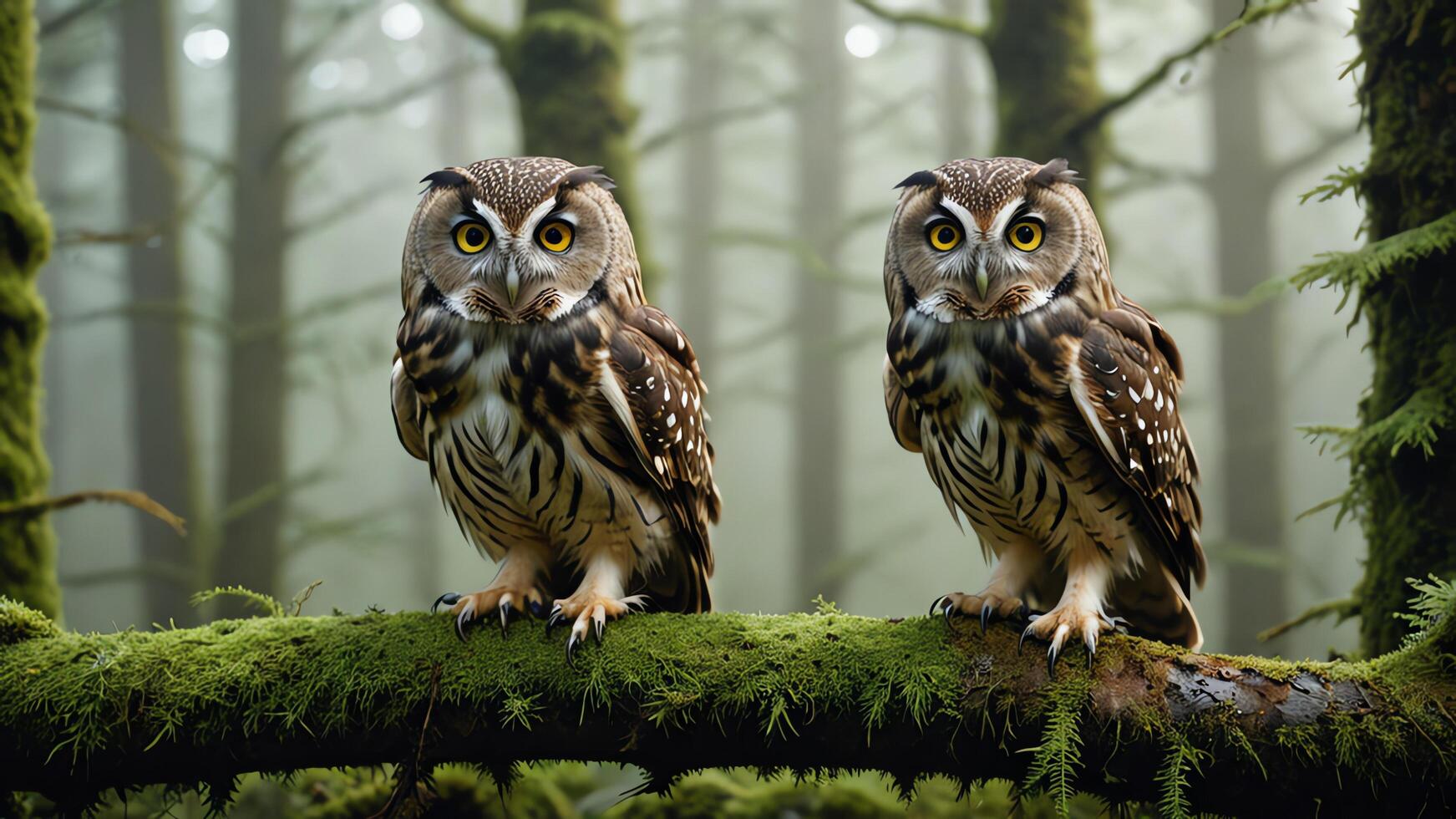 owl is sitting on a branch in the forest photo
