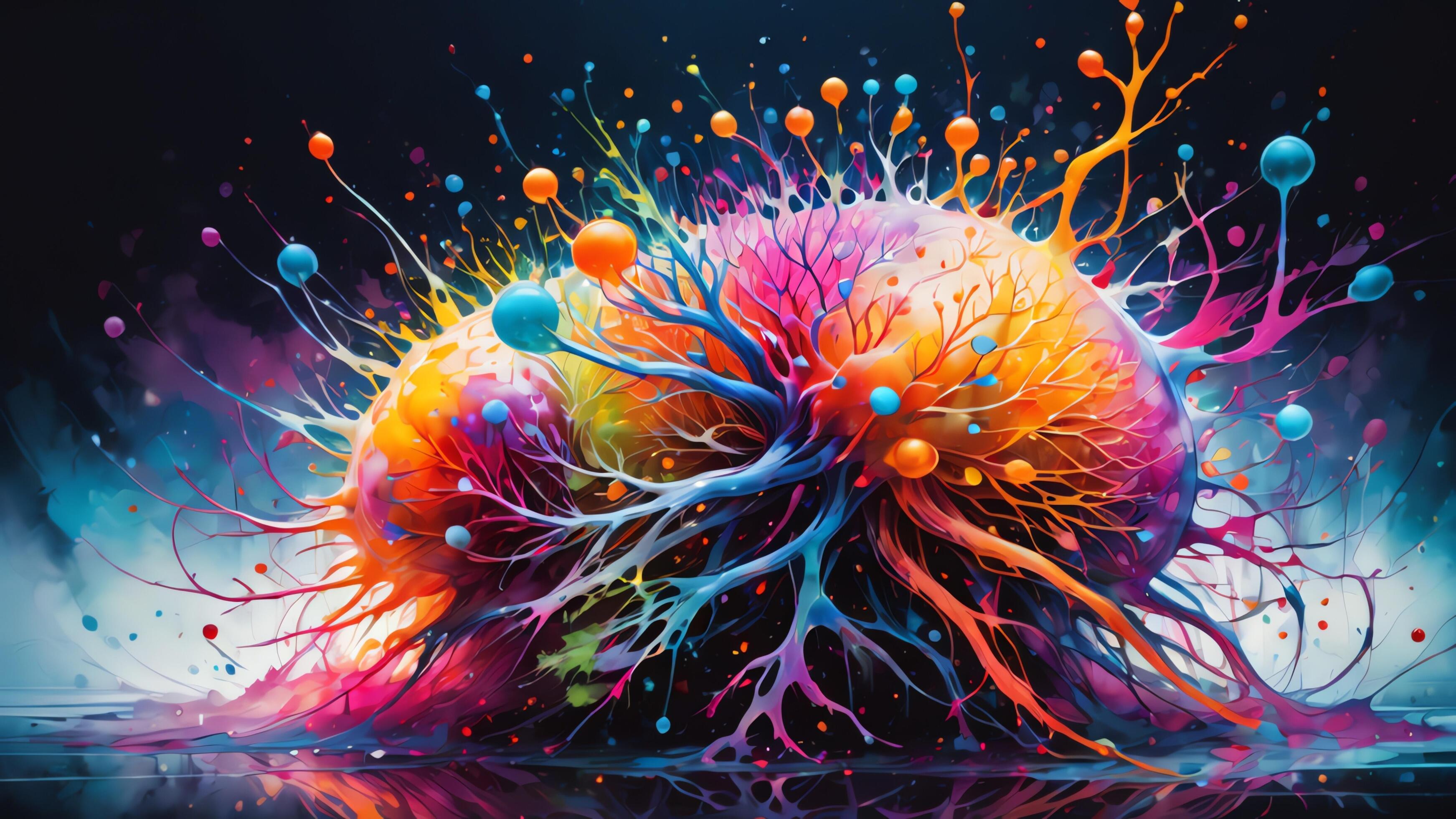 Abstract colorful microscopic structure of cells, neurons, veins ...