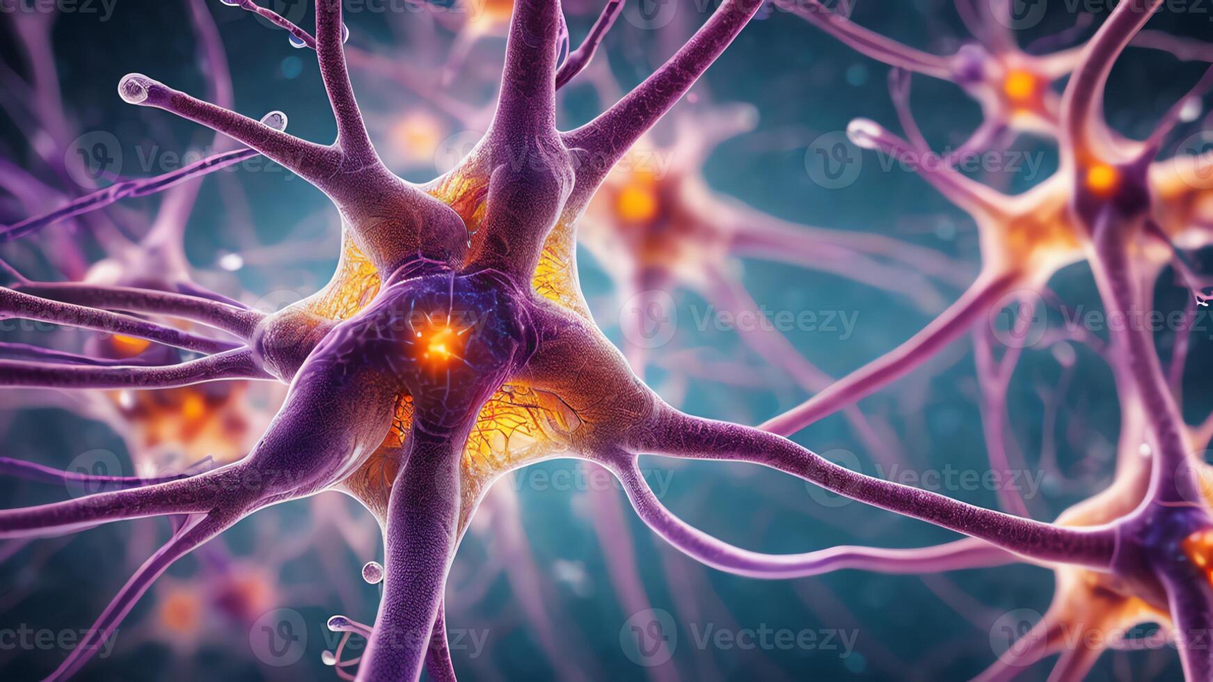 Abstract colorful microscopic structure of cells, neurons, veins, splash, circulation lines, microorganisms, micro dimensions photo