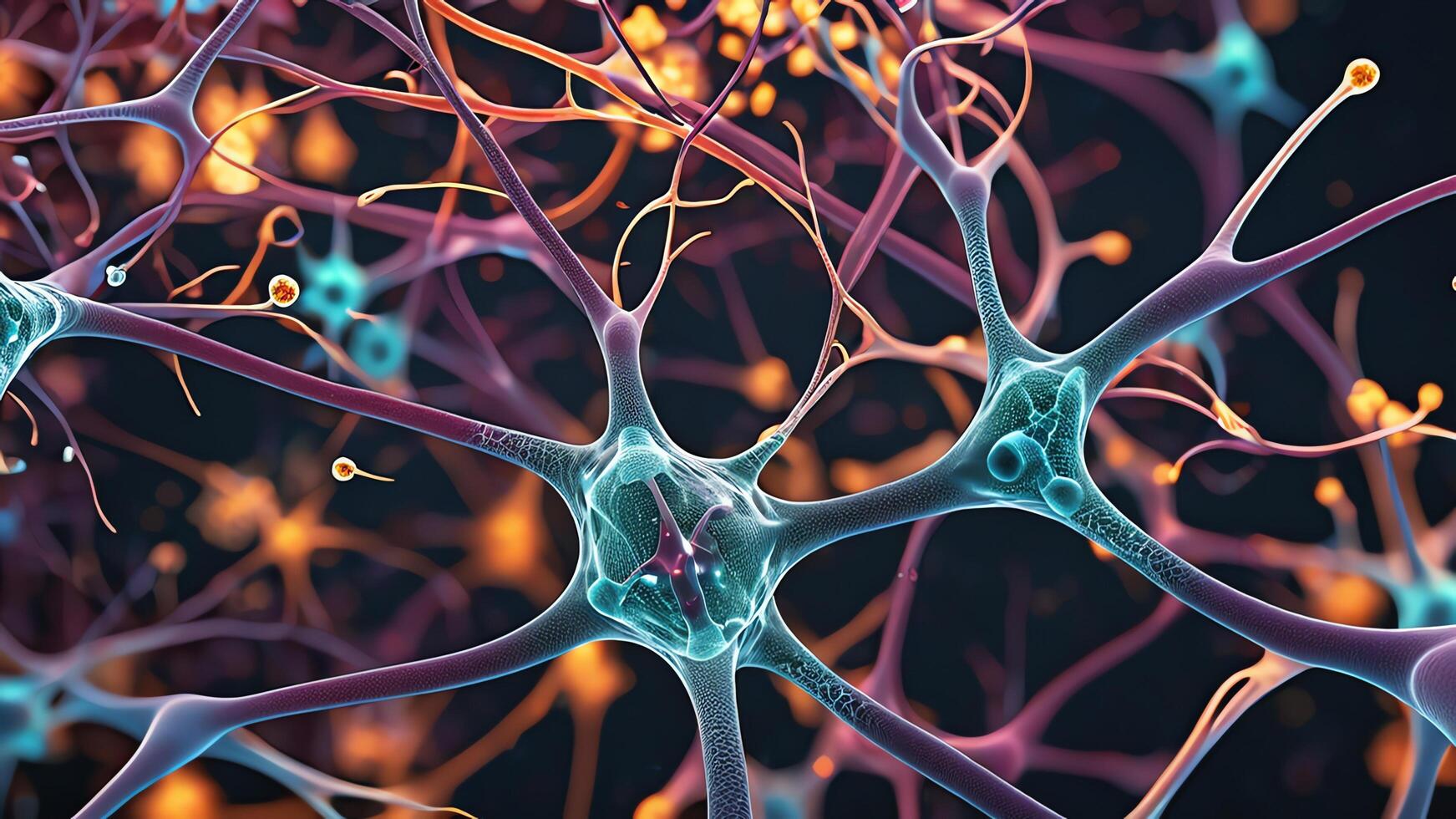 Abstract colorful microscopic structure of cells, neurons, veins, splash, circulation lines, microorganisms, micro dimensions photo